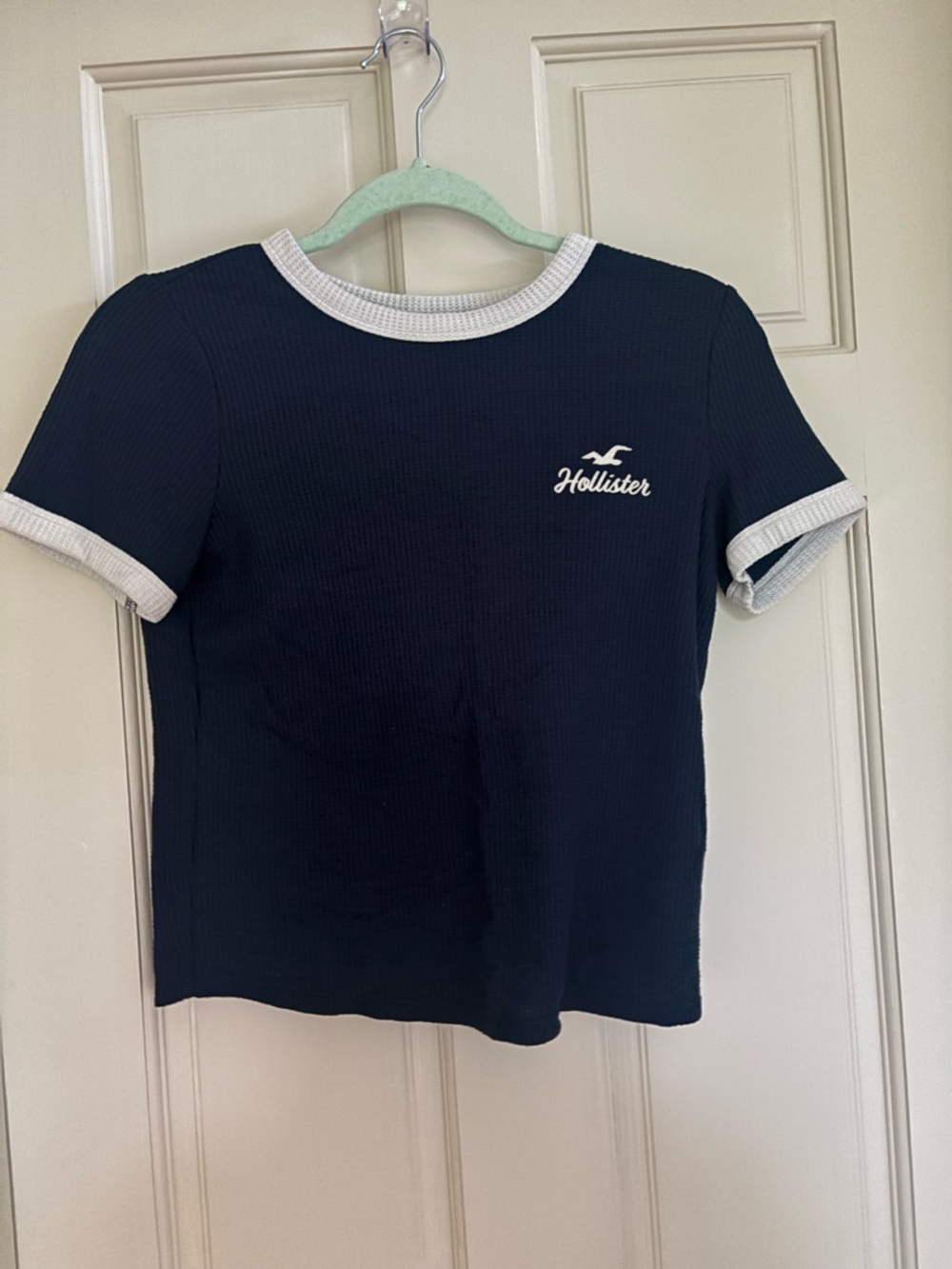 Hollister Navy Short Sleeve Ringer Tee with White Trim